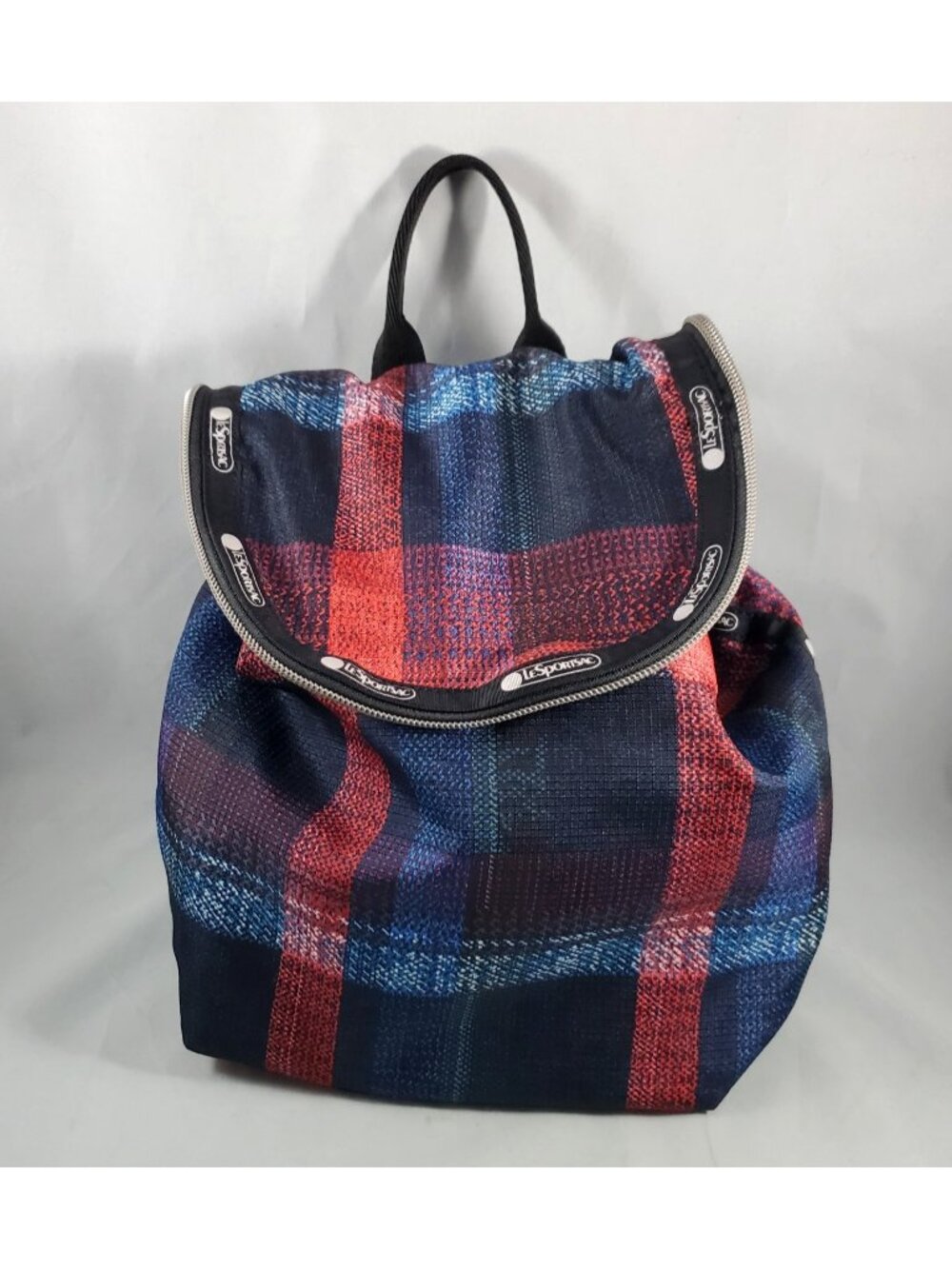 LeSportSac Small Backpack Red Black Blue Plaid Colette? Drawstring Zipper
